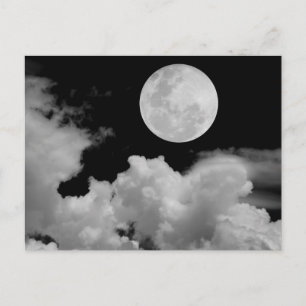 VOLLEDIGE MOON CLOUDS BLACK EN WHITE BRIEFKAART