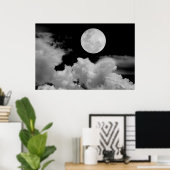 VOLLEDIGE MOON CLOUDS BLACK EN WHITE POSTER (Thuiskantoor)