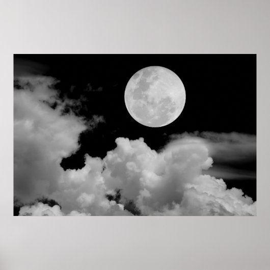 VOLLEDIGE MOON CLOUDS BLACK EN WHITE POSTER (Voorkant)