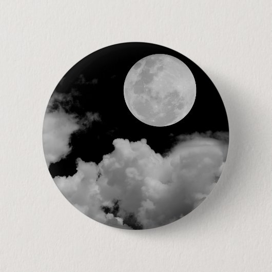 VOLLEDIGE MOON CLOUDS BLACK EN WHITE RONDE BUTTON 5,7 CM (Voorkant)
