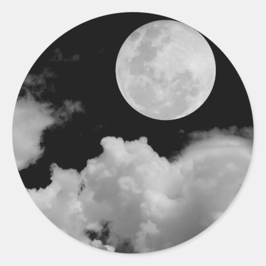 VOLLEDIGE MOON CLOUDS BLACK EN WHITE RONDE STICKER (Voorkant)