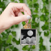VOLLEDIGE MOON CLOUDS BLACK EN WHITE SLEUTELHANGER (Hand)