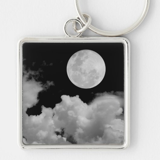 VOLLEDIGE MOON CLOUDS BLACK EN WHITE SLEUTELHANGER (Voorkant)