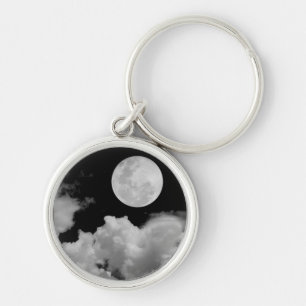 VOLLEDIGE MOON CLOUDS BLACK EN WHITE SLEUTELHANGER