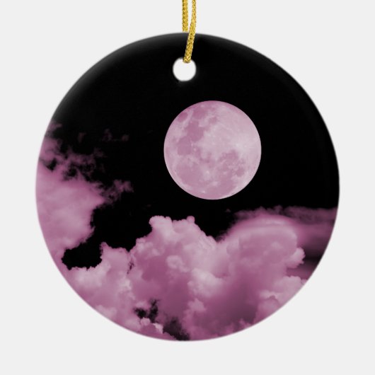 VOLLEDIGE MOON & CLOUDS BLACK & PINK KERAMISCH ORNAMENT (Voorkant)