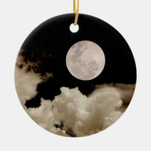 VOLLEDIGE MOON & CLOUDS BLACK & SEPIA KERAMISCH ORNAMENT
