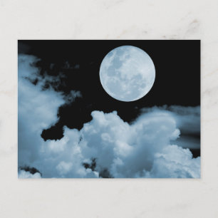 VOLLEDIGE MOON CLOUDS BLAUW BRIEFKAART