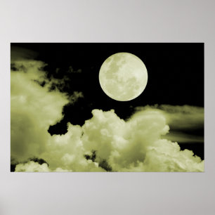 VOLLEDIGE MOON CLOUDS GEEL POSTER