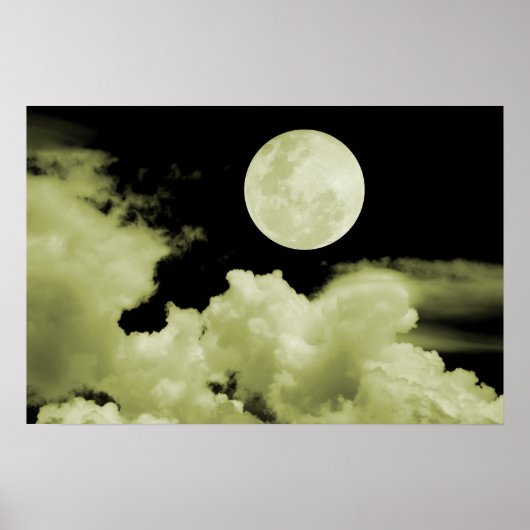 VOLLEDIGE MOON CLOUDS GEEL POSTER (Voorkant)