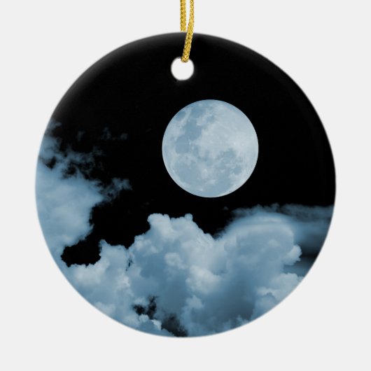 VOLLEDIGE MOON & CLOUDS ZWART EN BLAUW KERAMISCH ORNAMENT (Voorkant)