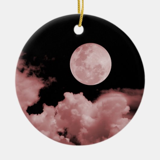 VOLLEDIGE MOON EN CLOUDS ZWART EN ROOD KERAMISCH ORNAMENT (Voorkant)