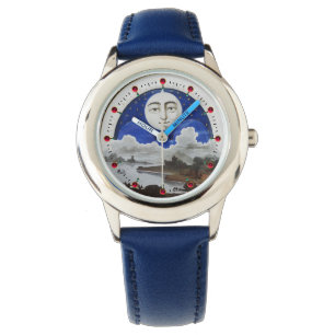 VOLLEDIGE MOON STARS EN NACHTLANDSCHAP, ANTIEK TIJ HORLOGE