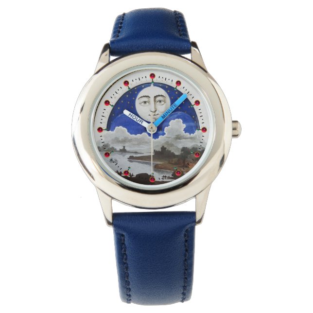 VOLLEDIGE MOON STARS EN NACHTLANDSCHAP, ANTIEK TIJ HORLOGE (Voorkant)