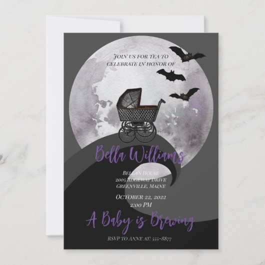 Volledige motorcarriage Bat Witchy Baby shower Kaart (Voorkant)