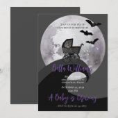 Volledige motorcarriage Bat Witchy Baby shower Kaart (Voorkant / Achterkant)