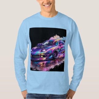 volledige mouw lichtblauwe kleur met auto-ontwerp t-shirt