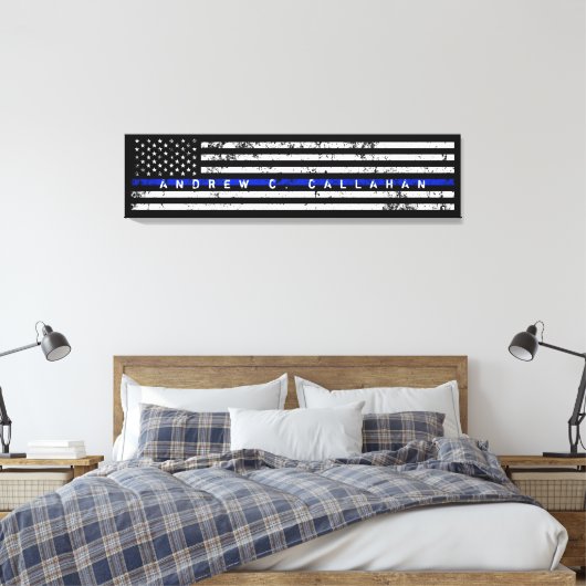 Volledige naam Extra Lange Dunne Blauwe Lijn Polit Canvas Afdruk (Insitu (Slaapkamer))