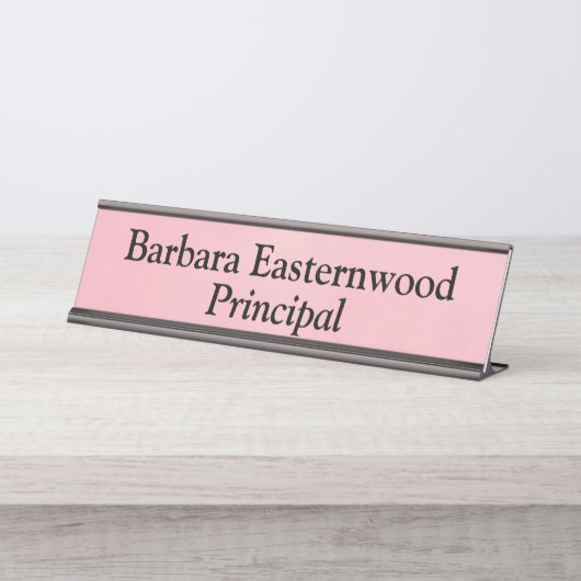 Volledige naam Principal in Waterverf Roze Blush Bureau Naambordje (Voorkant)