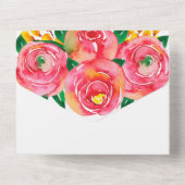 Volledige roze bloemen bruiloft all in one uitnodiging (Achterkant)