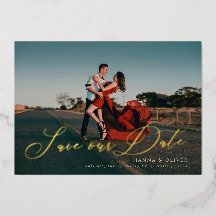 Volledige save-the-date in folie in elegante scrip