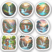 Volledige Set van 9 Mooie Natuur in Ronde Stickers (Voorkant)