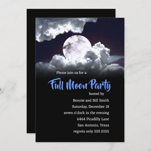 Volledige uitnodiging voor een Moon Party (Voorkant / Achterkant)