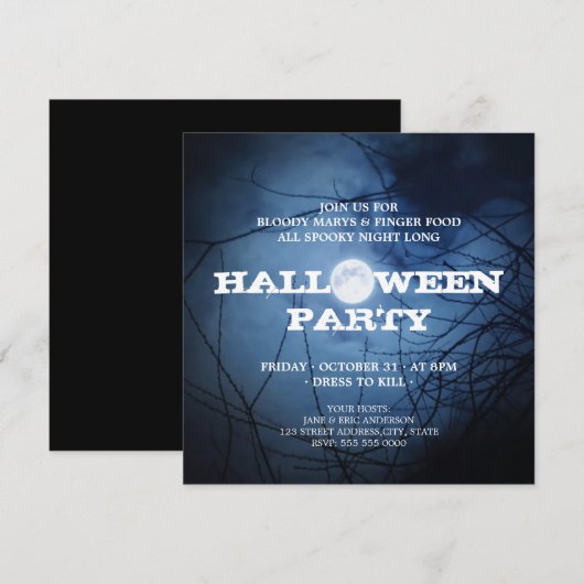 Volledige uitnodiging voor Moon Halloween Party (Voorkant / Achterkant)
