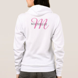 Volledige Zip White Hoodie Monogram naam vrouwen