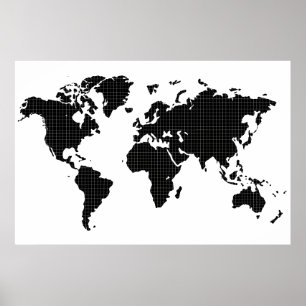 Volledige Zwarte Kleur Wall Art Wereldkaart Poster