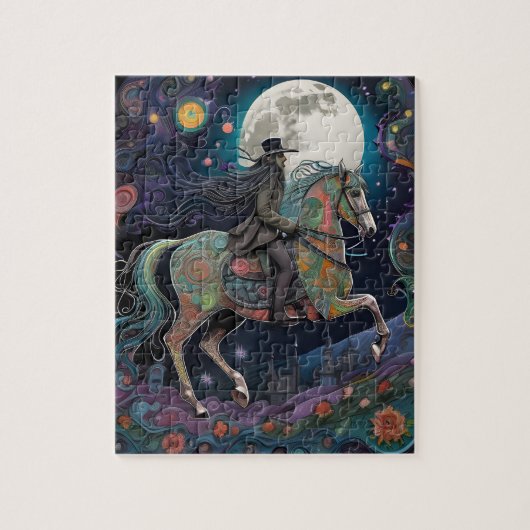 Vollemaans Halloween Paardrijder Legpuzzel (Verticaal)