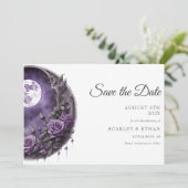 Vollemaans Tuindeur Paarse Roos Boho Handfasting Save The Date (Staand voorkant)