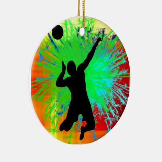 Volley Ball Service Fireworks Keramisch Ornament (Rechts)