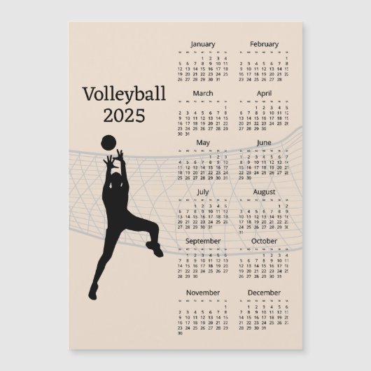 Volleybal 2025 Kalender Magnetische Kaart (Voorkant)