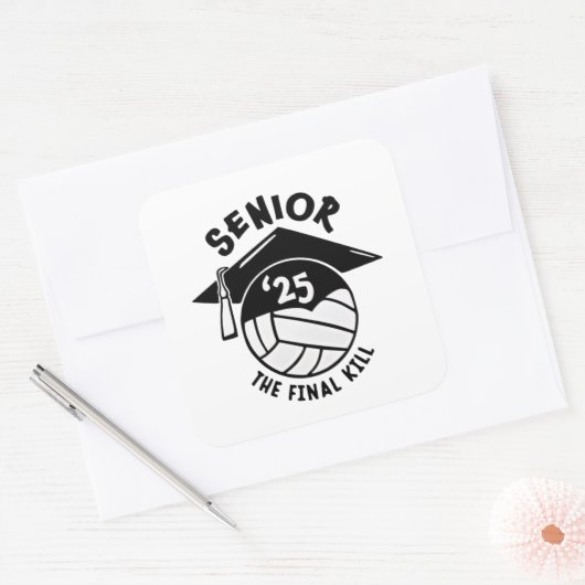 Volleybal Afstuderen 2025 Vierkante Sticker (Envelop)