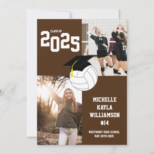 Volleybal Afstuderen Sport Bruin Aankondiging (Voorkant)