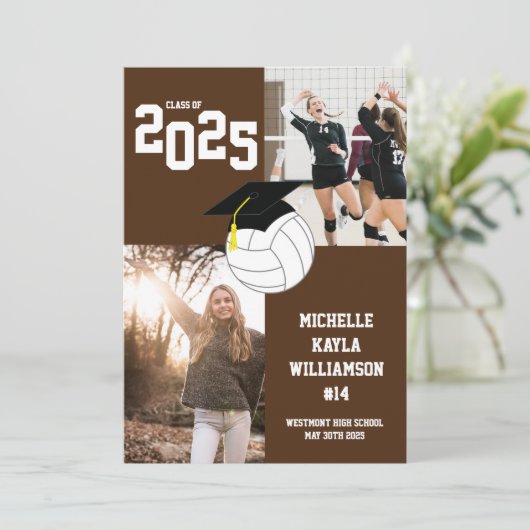 Volleybal Afstuderen Sport Bruin Aankondiging (Staand voorkant)