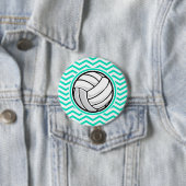 Volleybal; Aqua Green Chevron Ronde Button 7,6 Cm (In situ)