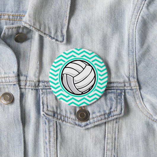 Volleybal; Aqua Green Chevron Ronde Button 7,6 Cm (In situ)