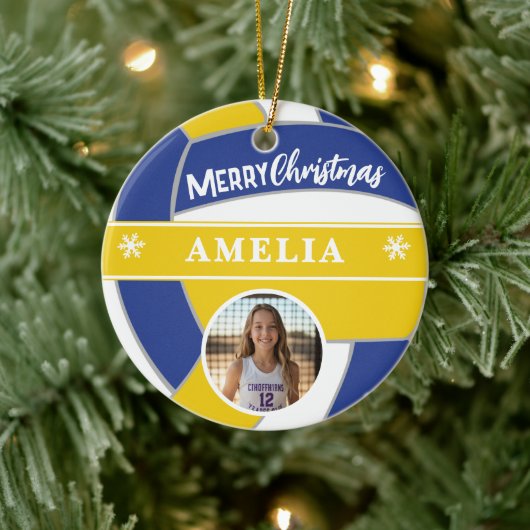 Volleybal Bal Aangepaste Naam Prettig Kerstfeest F Keramisch Ornament (Boom)