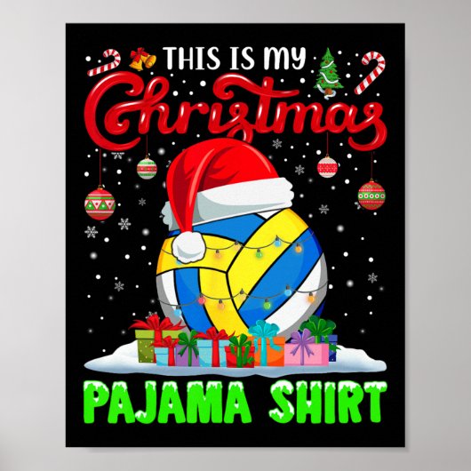 Volleybal bal Kerstman Hoed Kerstverlichting Grapp Poster (Voorkant)