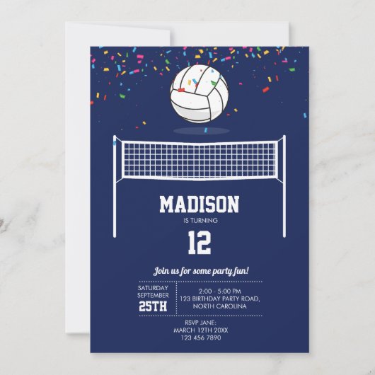 Volleybal Bal & Net Navy Blauw Verjaardagsfeest Kaart (Voorkant)