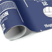Volleybal Ball & Net Navy Blauw Verjaardag Naam Le Cadeaupapier (Rol Hoek)