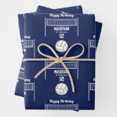 Volleybal Ball & Net Navy Blauw Verjaardag Naam Le Inpakpapier Vel (In situ)