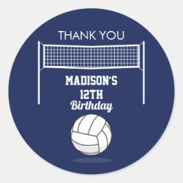 Volleybal Ball & Net Navy Blauw Verjaardag Naam Le Ronde Sticker
