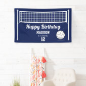Volleybal Ball & Net Navy Blauw Verjaardag Naam Le Spandoek (Insitu)