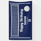 Volleybal Ball & Net Navy Blauw Verjaardag Naam Le Spandoek (Verticaal)