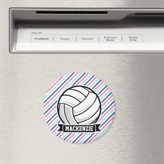 Volleybal; Blauw, Roze, & Witte Strepen, Sport Magneet (Insitu (Vaatwasser))