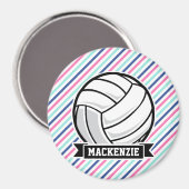 Volleybal; Blauw, Roze, & Witte Strepen, Sport Magneet (Voorkant / Achterkant)