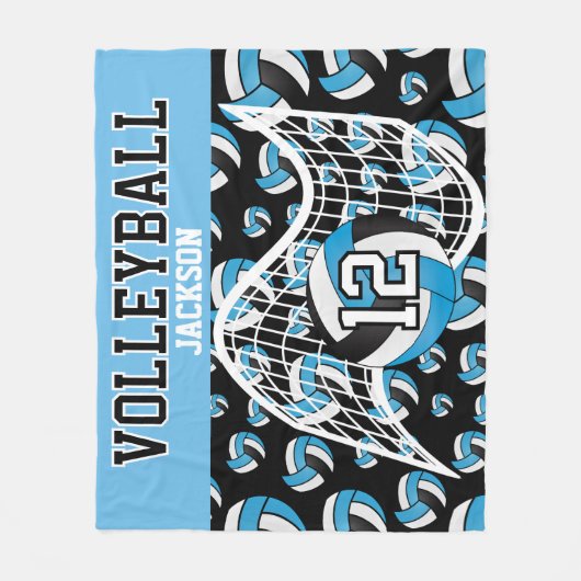 Volleybal - Blauw, Zwart en Wit Fleece Deken (Voorkant)