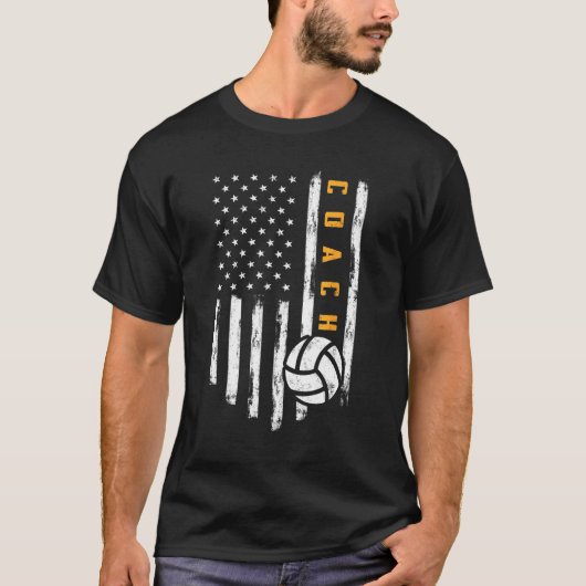 Volleybal Coach Amerikaanse Vlag Grappige Trainer  T-shirt (Voorkant)